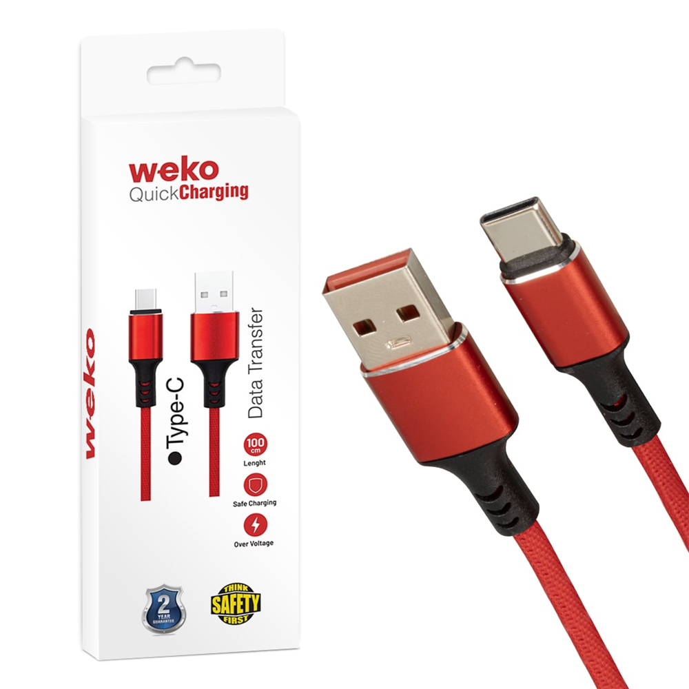 ShopZum  WK-22024 USB TO TYPE-C ÖRGÜLÜ KIRMIZI ŞARJ KABLOSU ShopZum (NO:14)