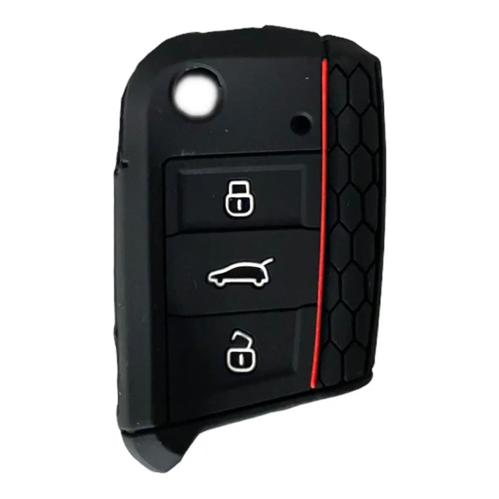 Space Silikon Anahtar Kabı- Volkswagen/Golf7 Siyah-Kırmızı çizgili / SYPD53